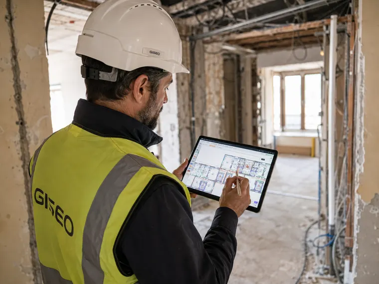 Relevé d’une cloison sur un chantier de déconstruction