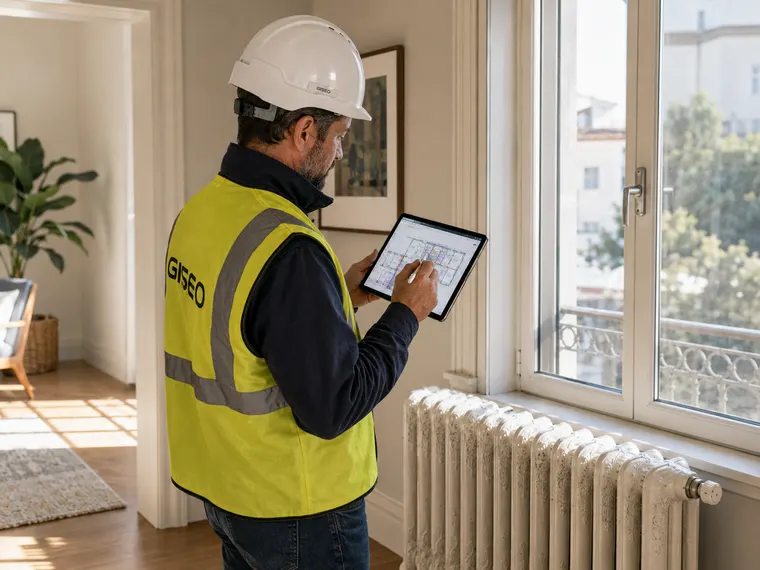 Relevé d’un radiateur en fonte, tablette et stylet
